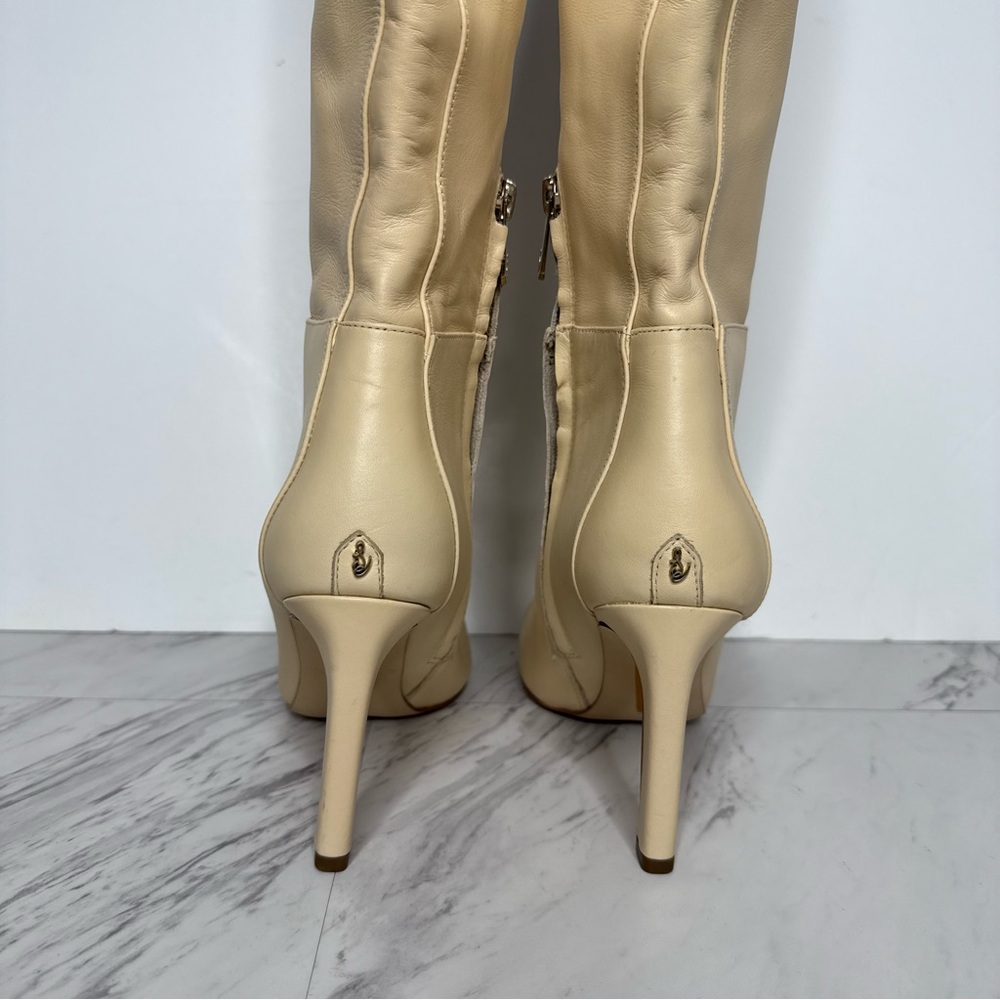 Sam Edelman Shauna Eggshell Leather Tall Heeled Boots 7 1/2 M - Picture 4 of 16